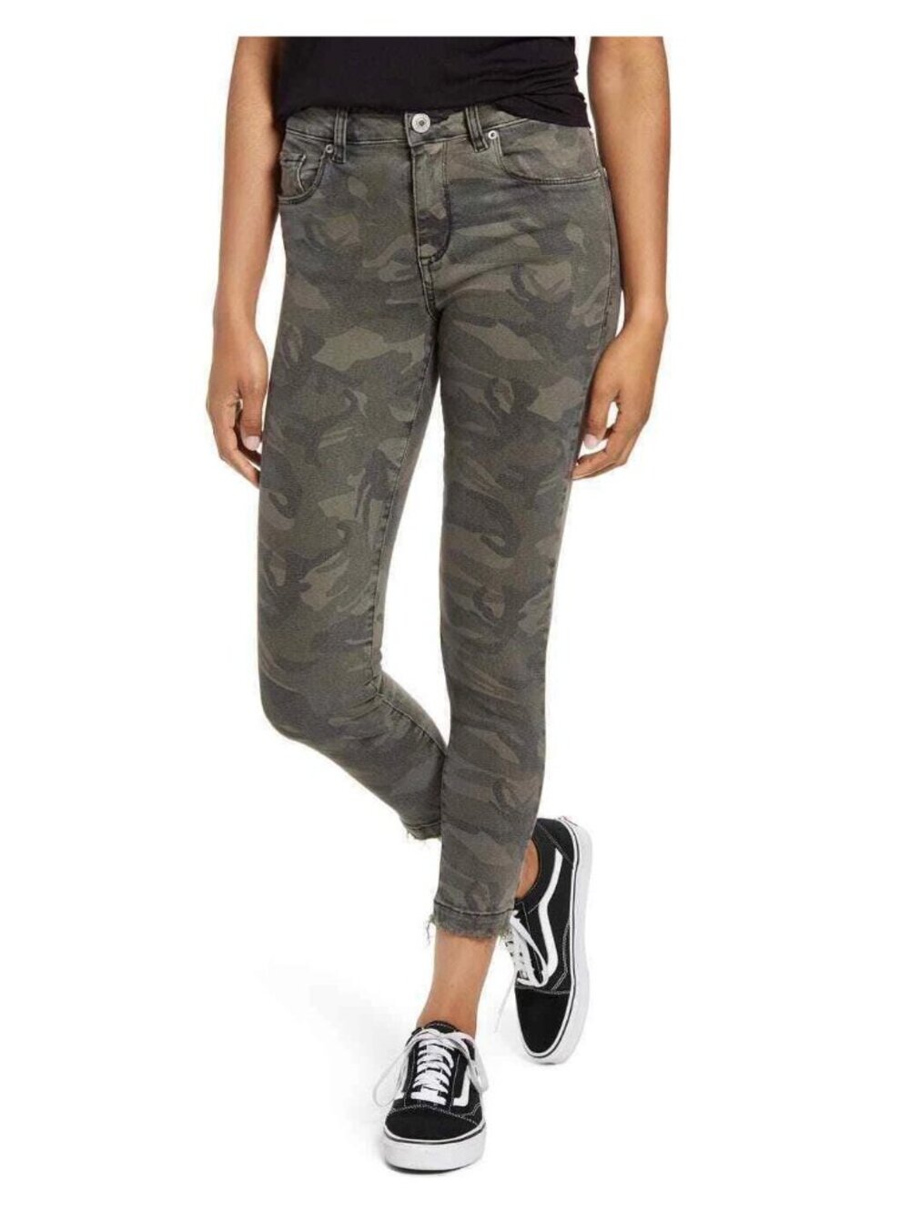STS Blue Juniors Ellie Ankle Skinny Jeans, Olive Camouflage, 26 Waist